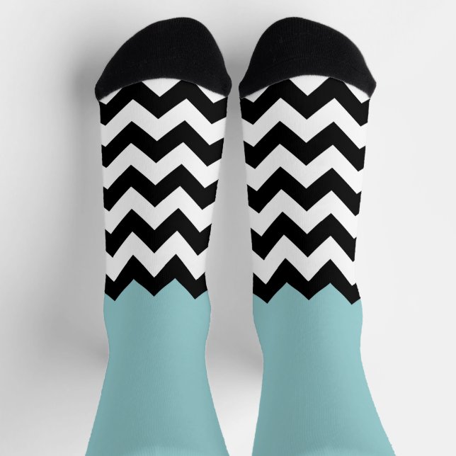 Calcetines Patrón de zigzag negro y blanco, chevron, azul (Arriba)