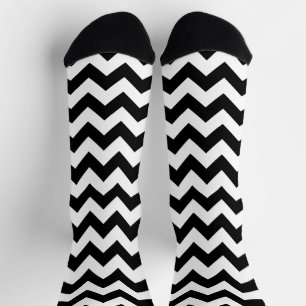 Calcetines Patrón de zigzag negro y blanco, patrón de chevron