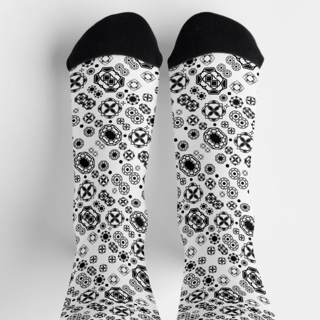 Calcetines Patrón decorativo arabesco blanco y blanco (Arriba)