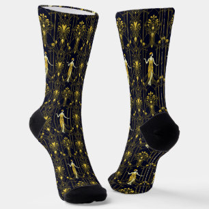 Calcetines Patrón decorativo dorado y negro de Gabsy