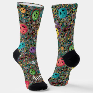 Calcetines Patrón del Signo de paz retro hippie colorido