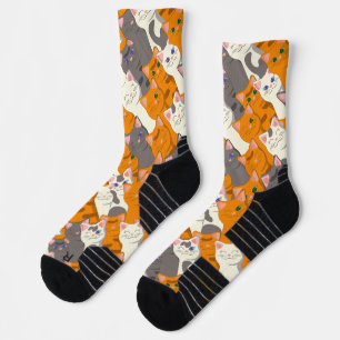 Calcetines Patrón diagonal del gato negro jengibre