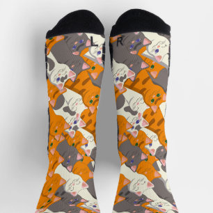 Calcetines Patrón diagonal del gato negro jengibre