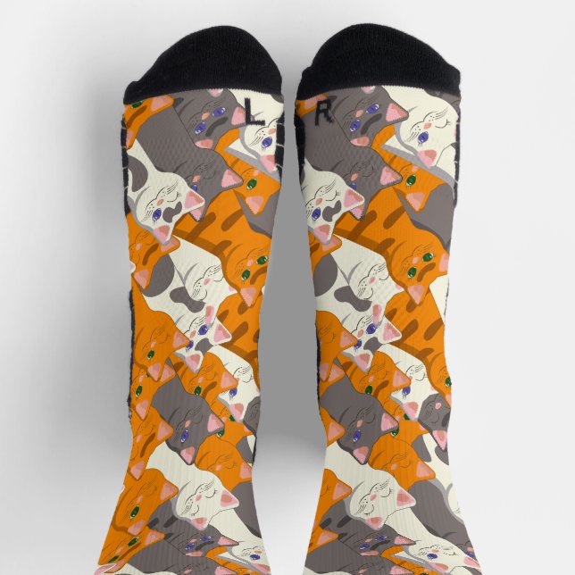 Calcetines Patrón diagonal del gato negro jengibre (Arriba)