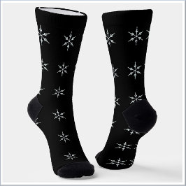 Calcetines Patrón elegante de copos de nieve en blanco y negr