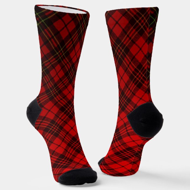 Calcetines Patrón escocés de Navidades rojos brillantes (Angular)
