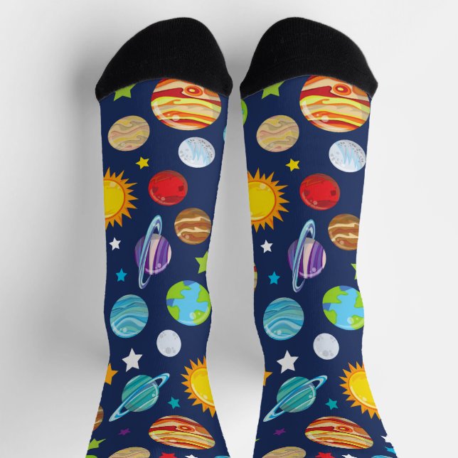 Calcetines Patrón espacial, planetas, estrellas, cosmos, gala (Arriba)