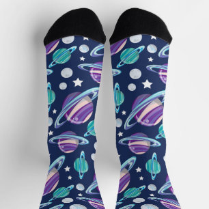 Calcetines Patrón espacial, planetas, estrellas, galaxia, cos