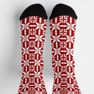 Calcetines Patrón Estrella Ikat - Rojo profundo y blanco