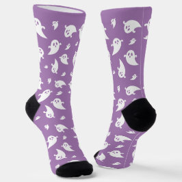 Calcetines Patrón Fantasma Blanco Sobre Halloween Morado