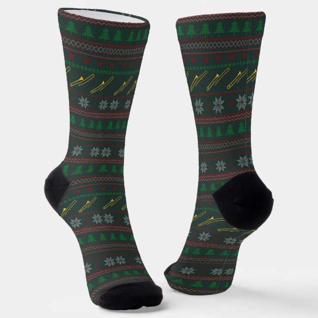 Calcetines Patrón feo de suéter de Navidad de trombón Festejo (Angular)
