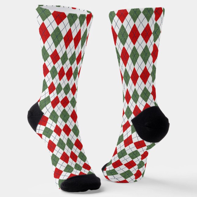 Calcetines Patrón Festivo de Argyle Verde y Rojo (Angular)