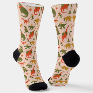 Calcetines Patrón festivo del árbol de Navidad de los dinosau