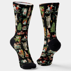 Calcetines Patrón festivo vintage retro de Navidad