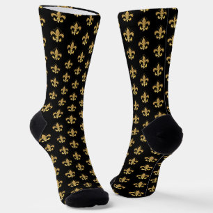 Calcetines Patrón Fleur-de-lis negro y oro