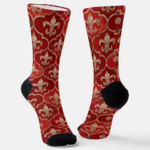 Calcetines Patrón Fleur-de-lis rojo de lujo