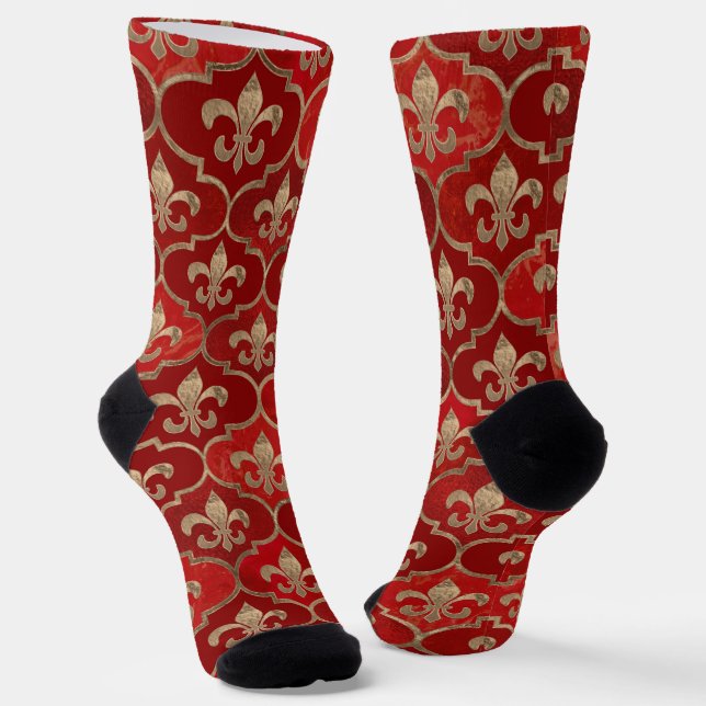Calcetines Patrón Fleur-de-lis rojo de lujo (Angular)
