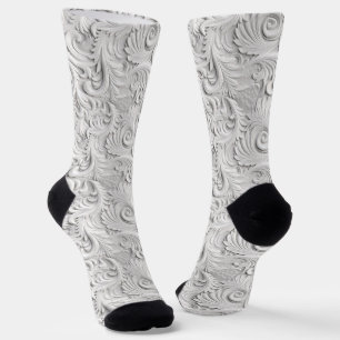 Calcetines Patrón floral 3D de color blanco marfil