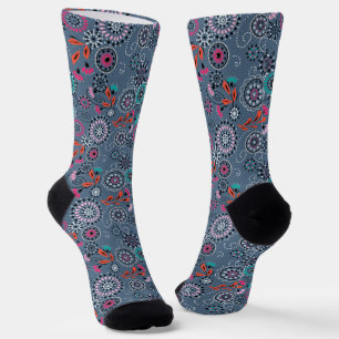 Calcetines Patrón floral abstracto folicular étnico retro gri