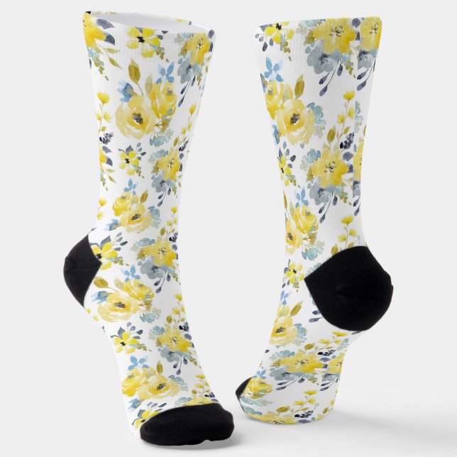 Calcetines Patrón floral amarillo acuarela (Angular)