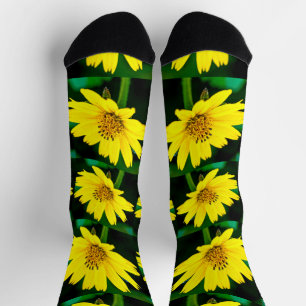 Calcetines Patrón floral amarillo brillante