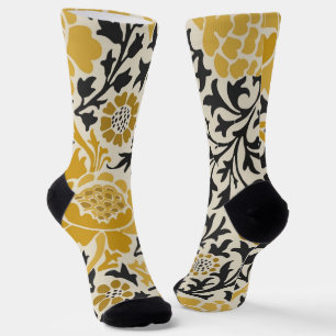 Calcetines Patrón floral amarillo y negro de estilo vintage