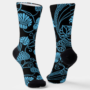 Calcetines Patrón floral antiguo negro sobre azul