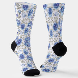 Calcetines Patrón floral azul de estilo de primavera vintage