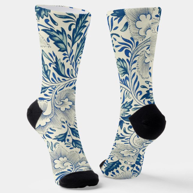 Calcetines Patrón floral azul Diseño antiguo asiático (Angular)
