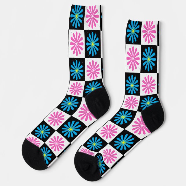 Calcetines Patrón floral azul rosado geométrico (Izquierda)