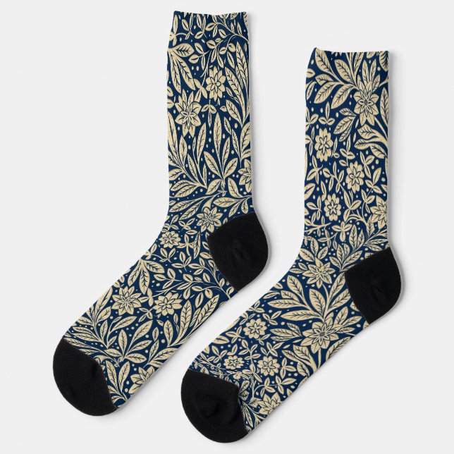 Calcetines Patrón floral azul y falso dorado (Izquierda)