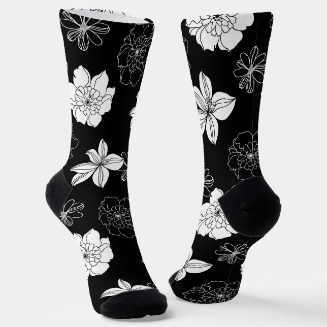 Calcetines Patrón floral blanco y negro (Angular)