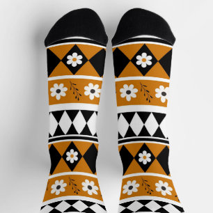 Calcetines Patrón floral boho de diamante de flor de franja d