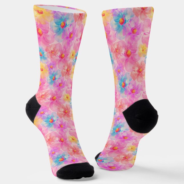 Calcetines Patrón floral de acuarela retro (Angular)