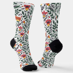 Calcetines Patrón floral de arte folclórico