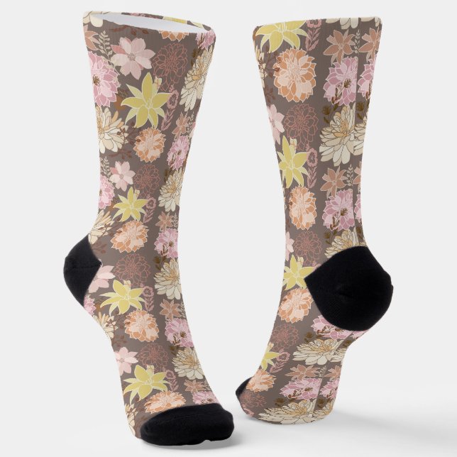Calcetines Patrón floral de asfalto boho rústico (Angular)