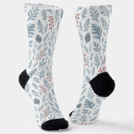 Calcetines Patrón floral de bayas de acebo botánico chic