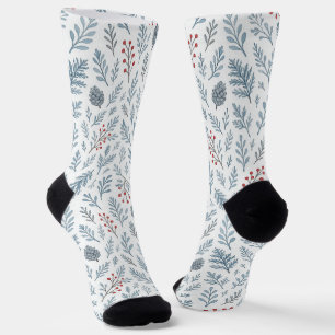 Calcetines Patrón floral de bayas de acebo botánico chic