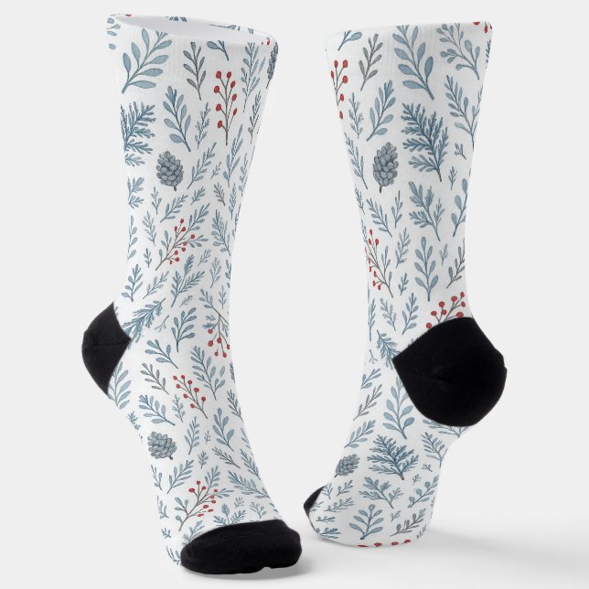 Calcetines Patrón floral de bayas de acebo botánico chic (Angular)