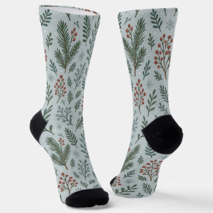 Calcetines Patrón floral de bayas de acebo botánico chic