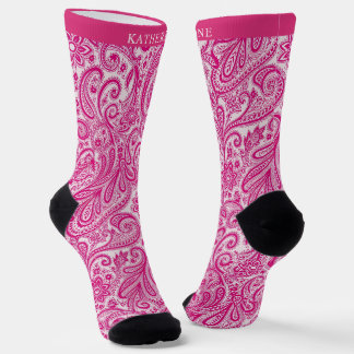 Calcetines Patrón floral de cachemira rosa brillante personal