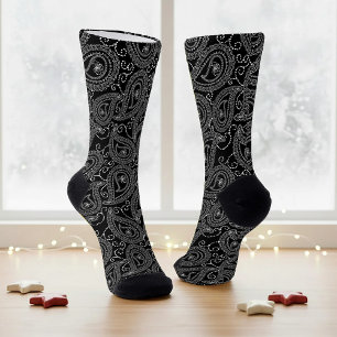Calcetines Patrón floral de Damask elegante en blanco y negro