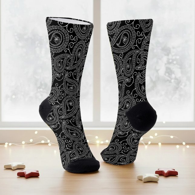 Calcetines Patrón floral de Damask elegante en blanco y negro (Subido por el creador)