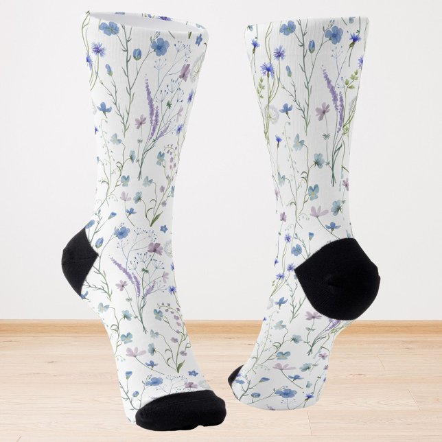 Calcetines Patrón floral de flor salvaje de Bonito púrpura az (In situ)