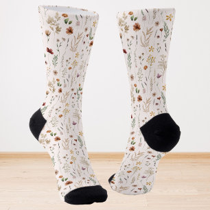 Calcetines Patrón floral de flores silvestres bonitas acuarel