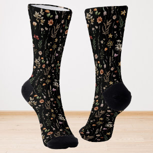 Calcetines Patrón floral de flores silvestres bonitas acuarel