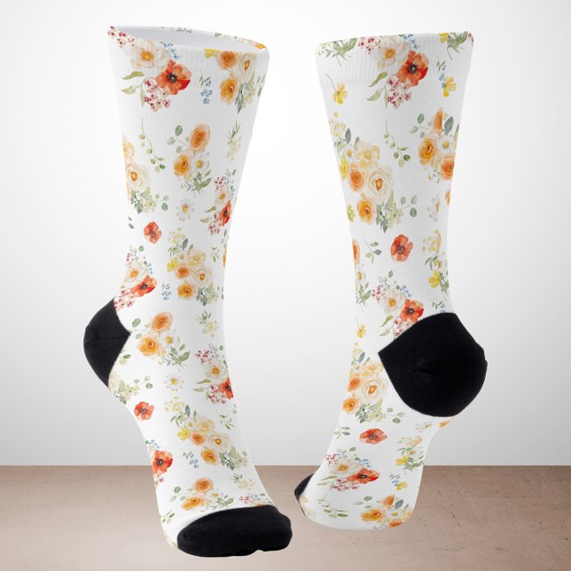 Calcetines Patrón floral de flores soleadas acuarela (Subido por el creador)