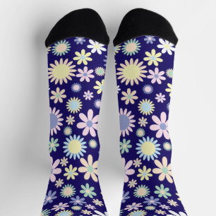 Calcetines Patrón floral de fondo azul