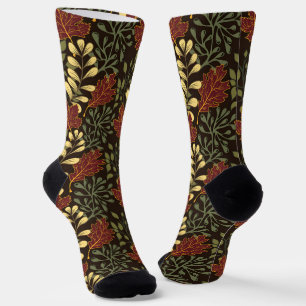 Calcetines Patrón floral de hojas de arce rojas oscuras