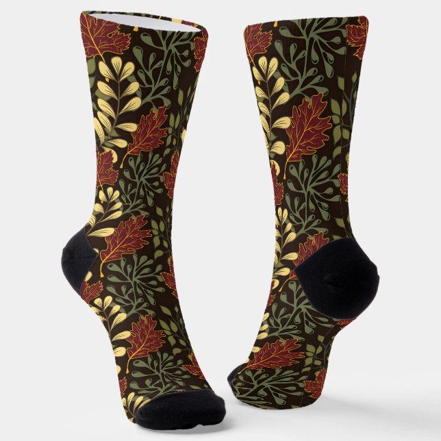 Calcetines Patrón floral de hojas de arce rojas oscuras (Angular)